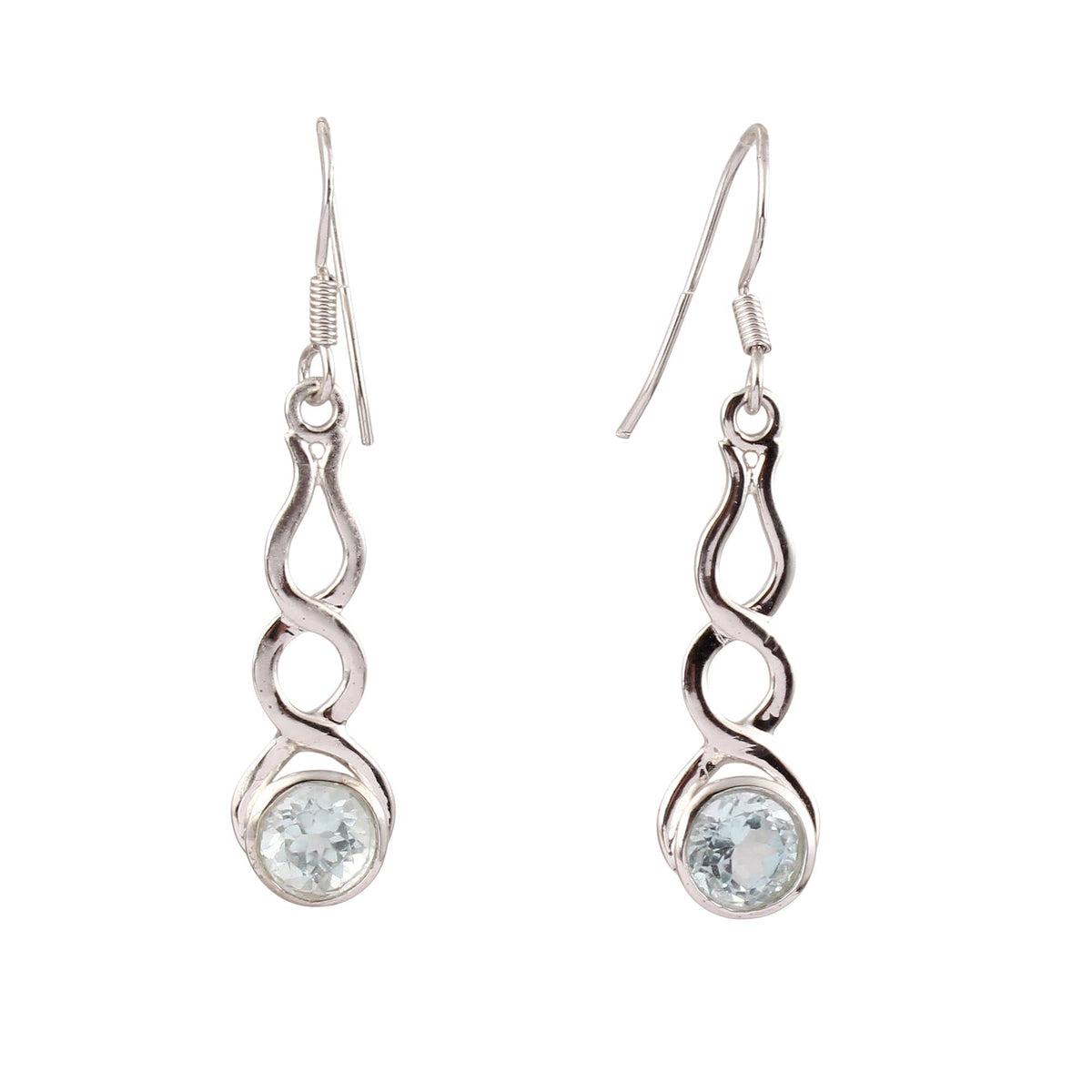 Blue Topaz Long Dangle Earrings Handmade 925 Sterling Silver Designer Faceted Gemstone Earrings