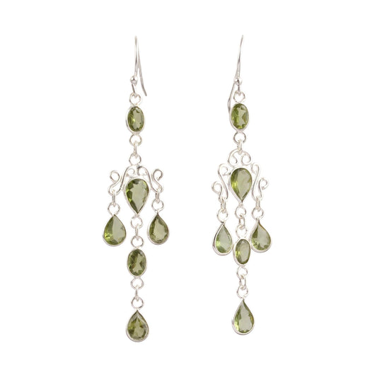 Long Dangle Natural Peridot Earring 925 Sterling Silver Handmade Faceted Green Gemstone Earrings Statement Jewelry