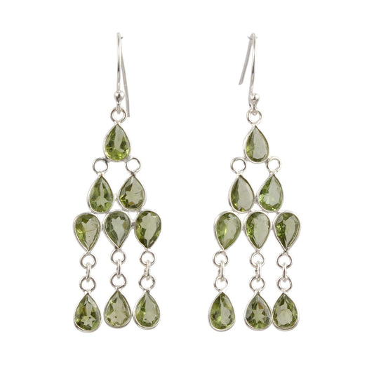 Ethnic Wear Chandelier Peridot Earrings Handmade 925 Sterling Silver Dangle Natural Faceted Gemstone Earring