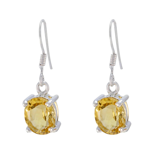 Natural Faceted Citrine Earring Dangle Yellow 925 Sterling Silver Earring Prong Setting
