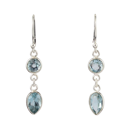 Blue Topaz Dangle Earrings Handmade 925 Sterling Silver Natural Faceted Gemstone French Ear Wire Earrings