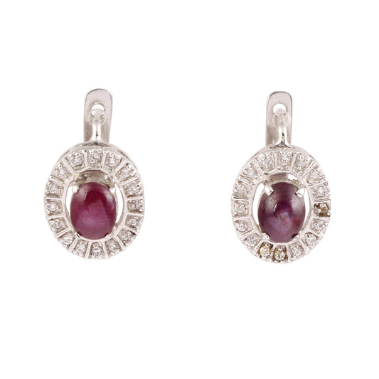 Star Ruby Earrings with CZ Studded Handmade 925 Sterling Silver Prong Setting Natural Gemstone Earrings
