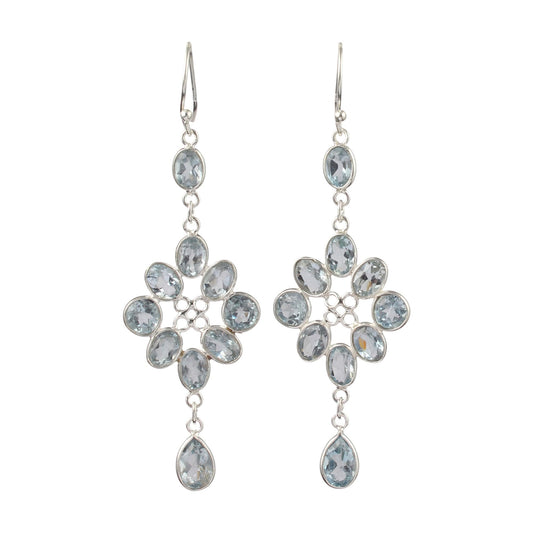 Natural Blue Topaz Dangle Handmade Earrings 925 Sterling Silver Jewelry Multistone Bezel Earrings