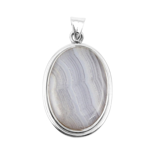 Blue Lace Agate Pendant Handmade 925 Sterling Silver Natural Loose Gemstone Jewelry Gift For Her Women Silver Pendant