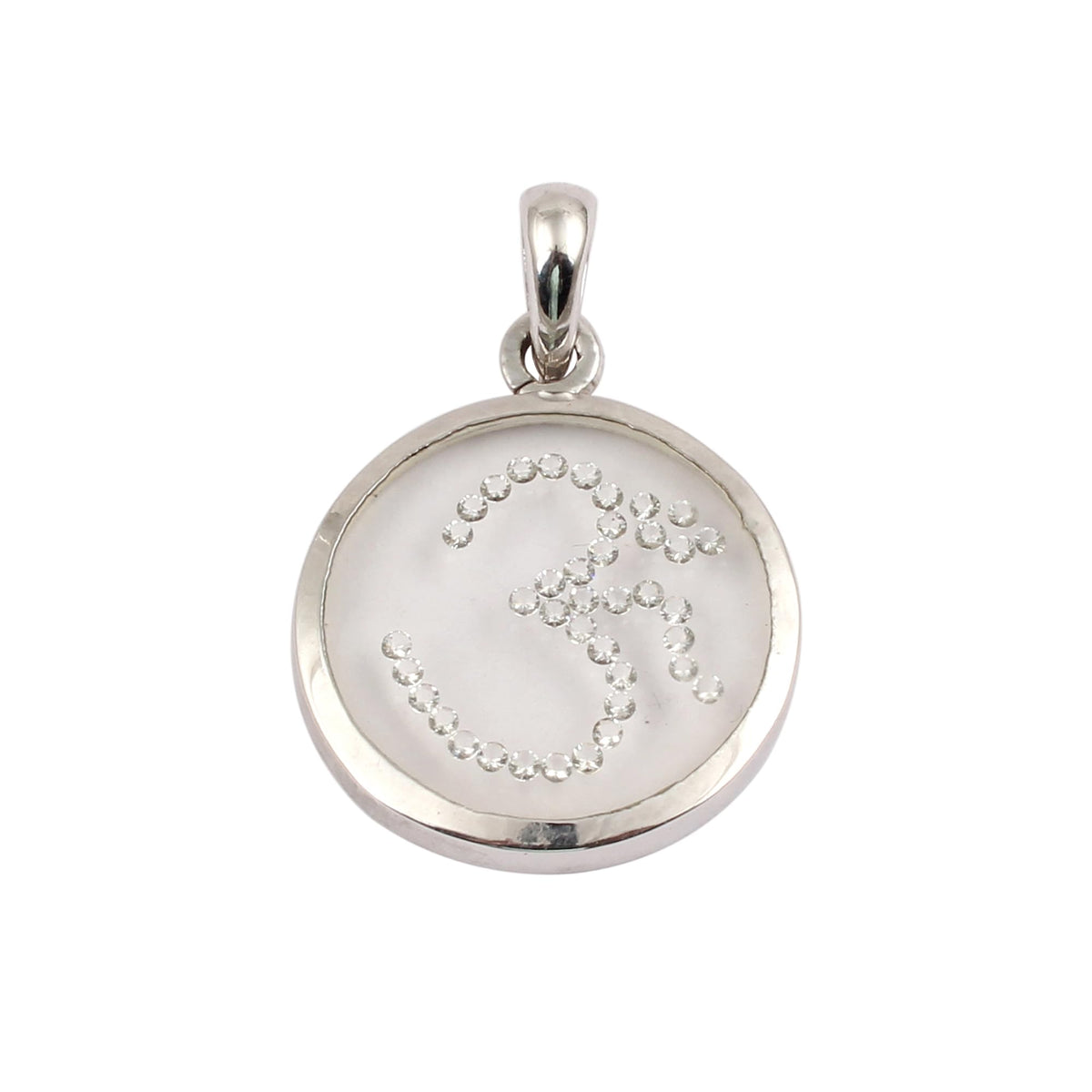 Cubic Zirconia OM Pendant Handmade 925 Sterling Silver Round Gemstone Pendant Bezel Set Jewelry