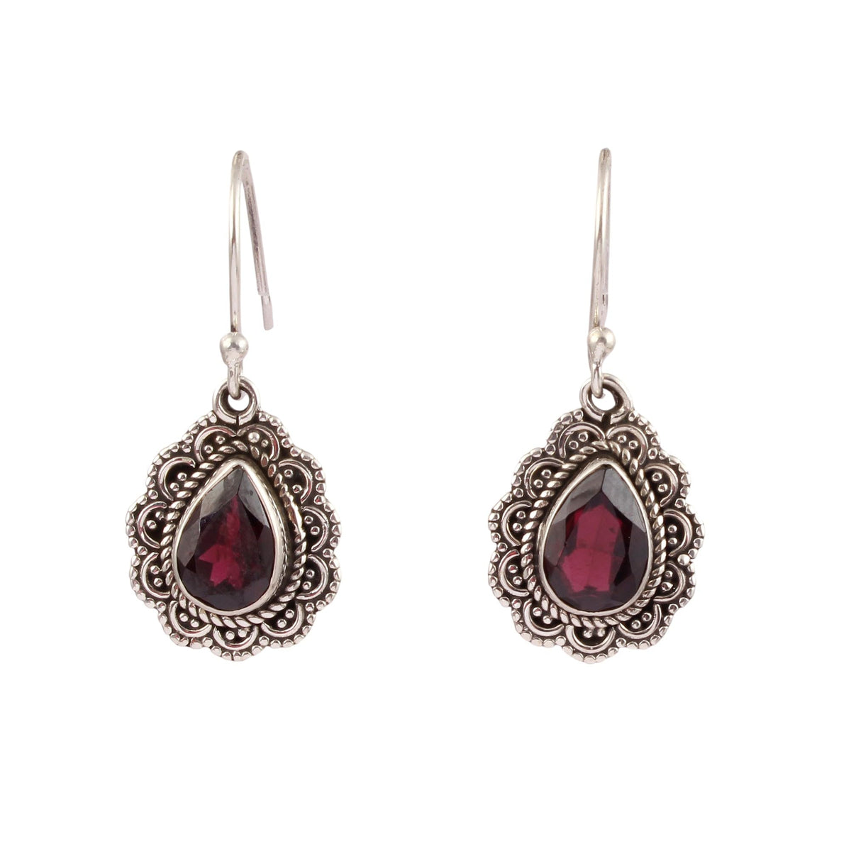 Ethnic Wear Filigree Garnet Earrings Handmade Natural Gemstone 925 Sterling Silver Dangle Earrings