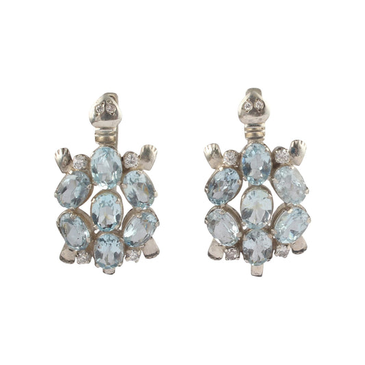 Natural Blue Topaz Turtle Earrings Handmade Prong Setting Animal Theme 925 Sterling Silver Jewelry