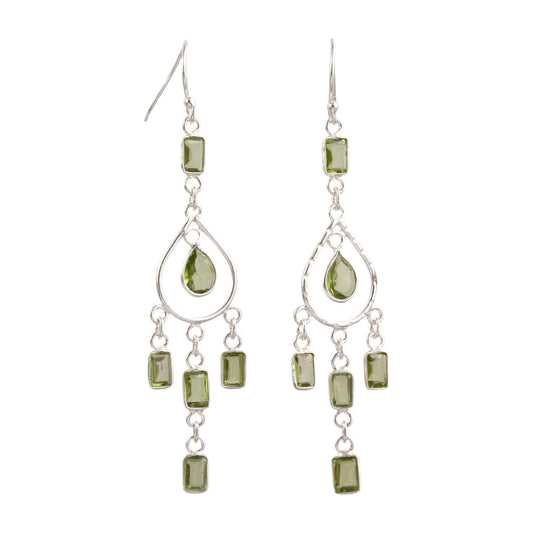 Natural Peridot Long Earring 925 Sterling Silver Handmade Bezel Set August Birthstone Earrings