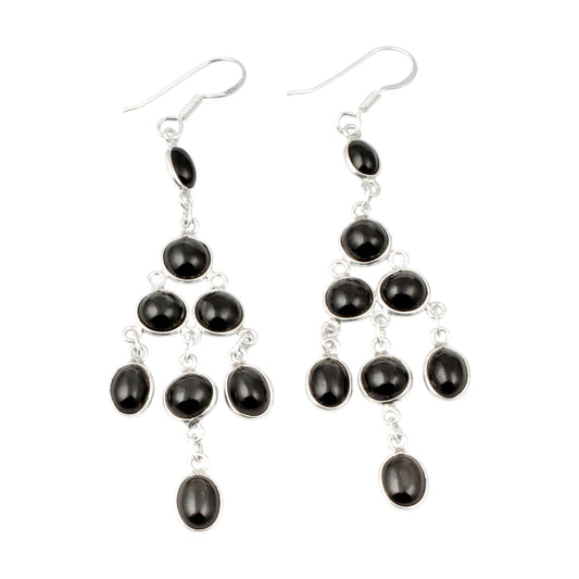Chandelier Black Onyx Earrings with 925 Sterling Silver Handmade Bezel Multi Gemstone Dangle Earring Jewelry