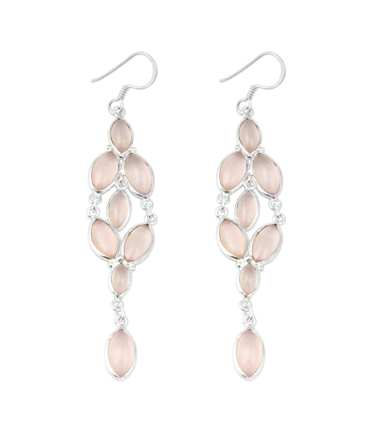 Rose Quartz Chandelier Earrings in 925 Sterling Silver Handmade Bezel Multi Gemstone Marquise Shape Dangle Earrings Jewelry
