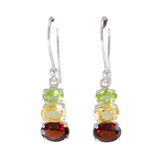Peridot, Citrine & Garnet Earrings Handmade 925 Sterling Silver Prong Setting Earrings Jewelry
