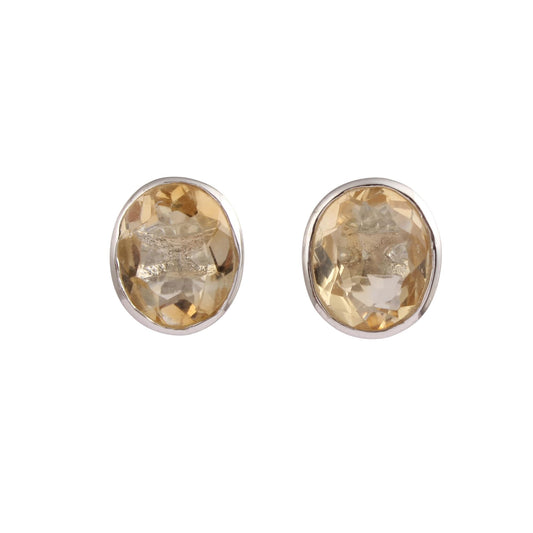 Faceted Citrine Stud Earrings 925 Sterling Silver November Birthstone Earrings Handmade Stud Posr Jewelry