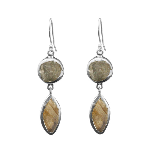 Natural Rough Labradorite Earrings in 925 Sterling Silver Handmade Dangle Natural Gemstone Jewelry Gift For Her