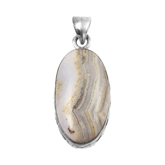 Blue Lace Agate Pendant Handmade Vintage 925 Sterling Silver Natural Loose Gemstone Pendant