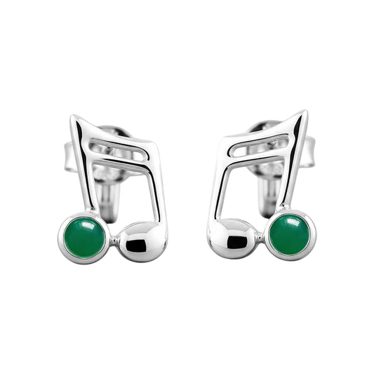 Music Note Gemstone Earrings Handcrafted 925 Sterling Silver Music Charm Stud Earrings (1, Sterling Silver, Green Onyx)
