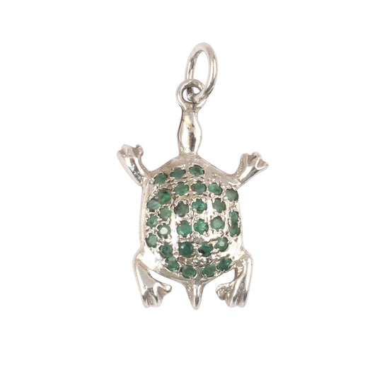 Turtle Shape Emerald Pendant Handmade 925 Sterling Silver Natural Emerald Vintage Jewelry