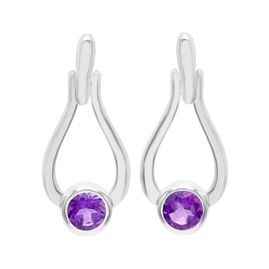 Amethyst 925 Sterling Silver Earrings Purple February Birthstone Drop Dangle Earrings Birthday Gift for Women