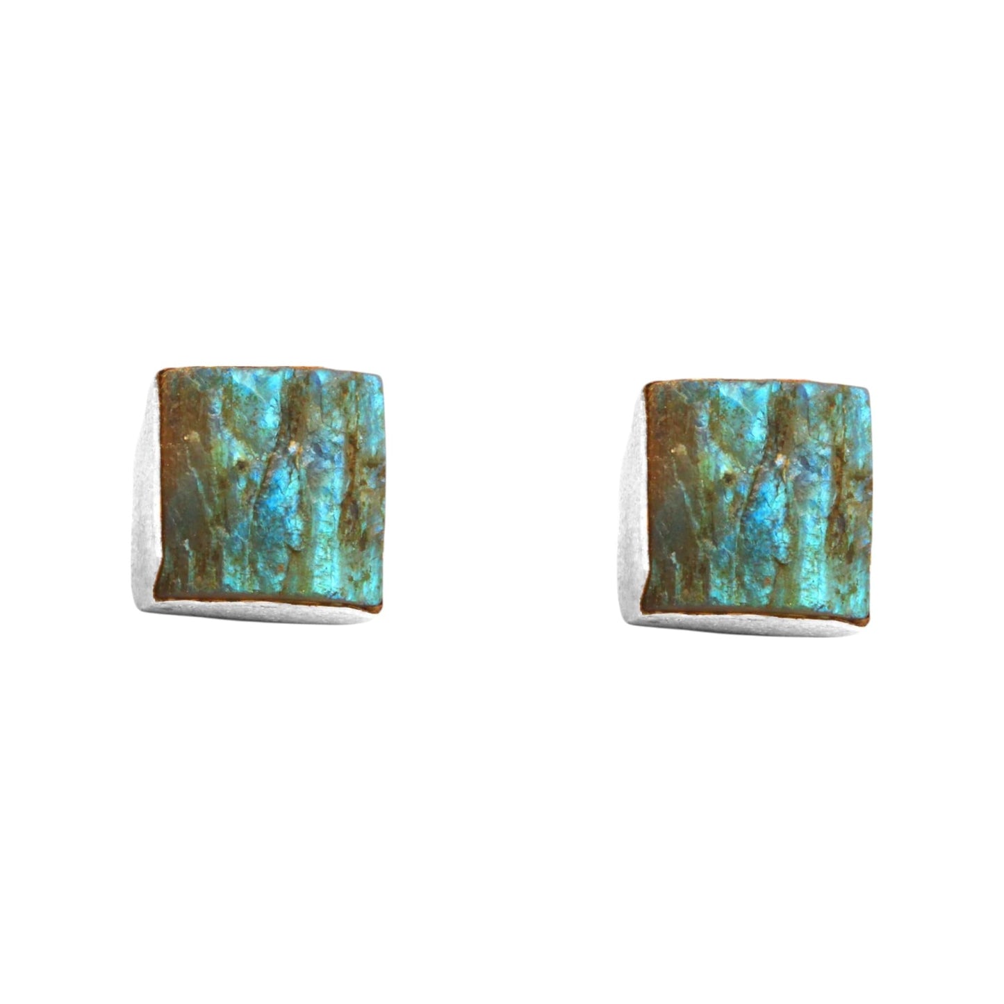 Rough Labradorite Earrings Matte Finish 925 Sterling Silver Natural Gemstone Stud Post Earrings