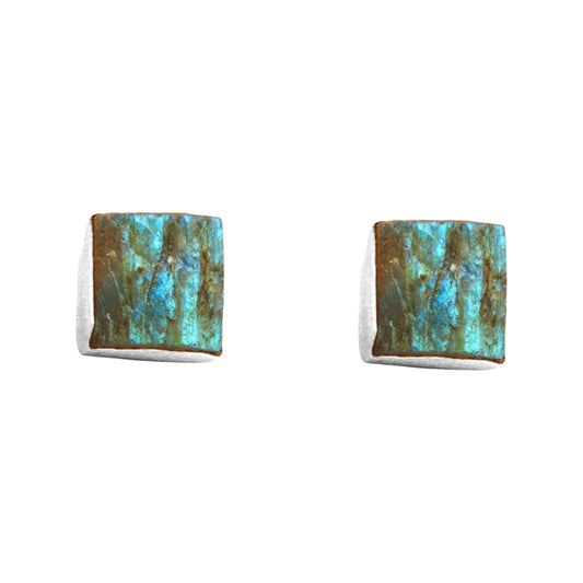 Rough Labradorite Earrings Matte Finish 925 Sterling Silver Natural Gemstone Stud Post Earrings