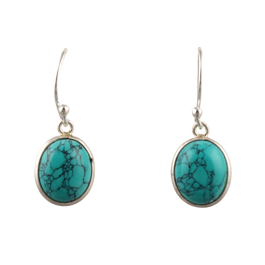 Turquoise Dangle Earrings Handmade 925 Sterling Silver Bezel Setting Lightweight Oval Cabochon Earrings