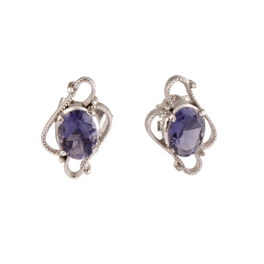 Designer Iolite Stud Earrings Handmade Designer Lightweight Prong Setting Oval Shape Gemstone Earrings