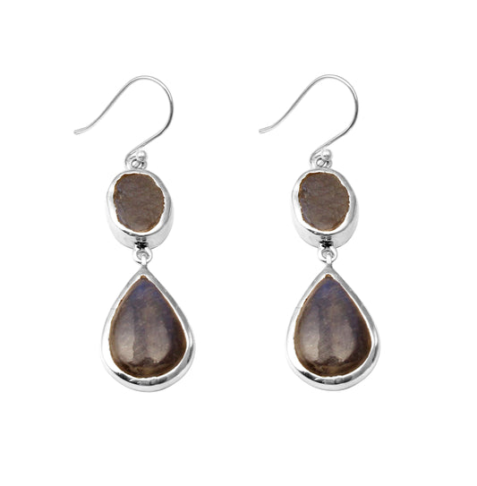 Natural Labradorite Earrings with 925 Sterling Silver Handmade Gemstone Dangle French Ear Wire Earring