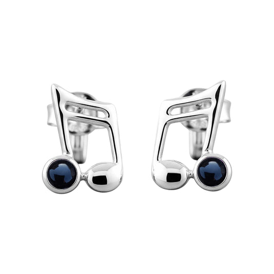 Music Note Gemstone Earrings Handcrafted 925 Sterling Silver Music Charm Stud Earrings (1, Sterling Silver, Black Onyx)