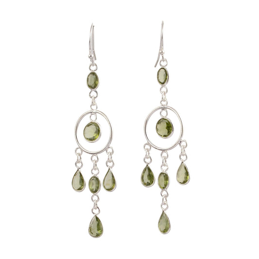 Long Dangle Natural Peridot Earring 925 Sterling Silver Handmade Faceted Green Gemstone Earrings Jewelry