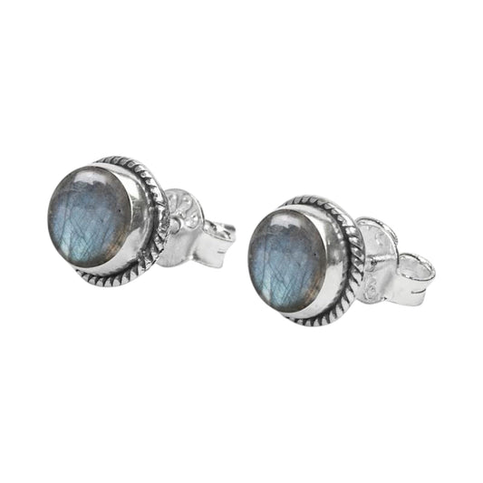 Labradorite Stone Stud Earrings Handmade 925 Sterling Silver Round Gemstone Earrings Twisted Wire Jewelry