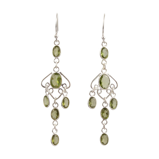 Natural Peridot Long Earring Handcrafted 925 Sterling Silver Bezel Set August Birthstone Dangle Earrings