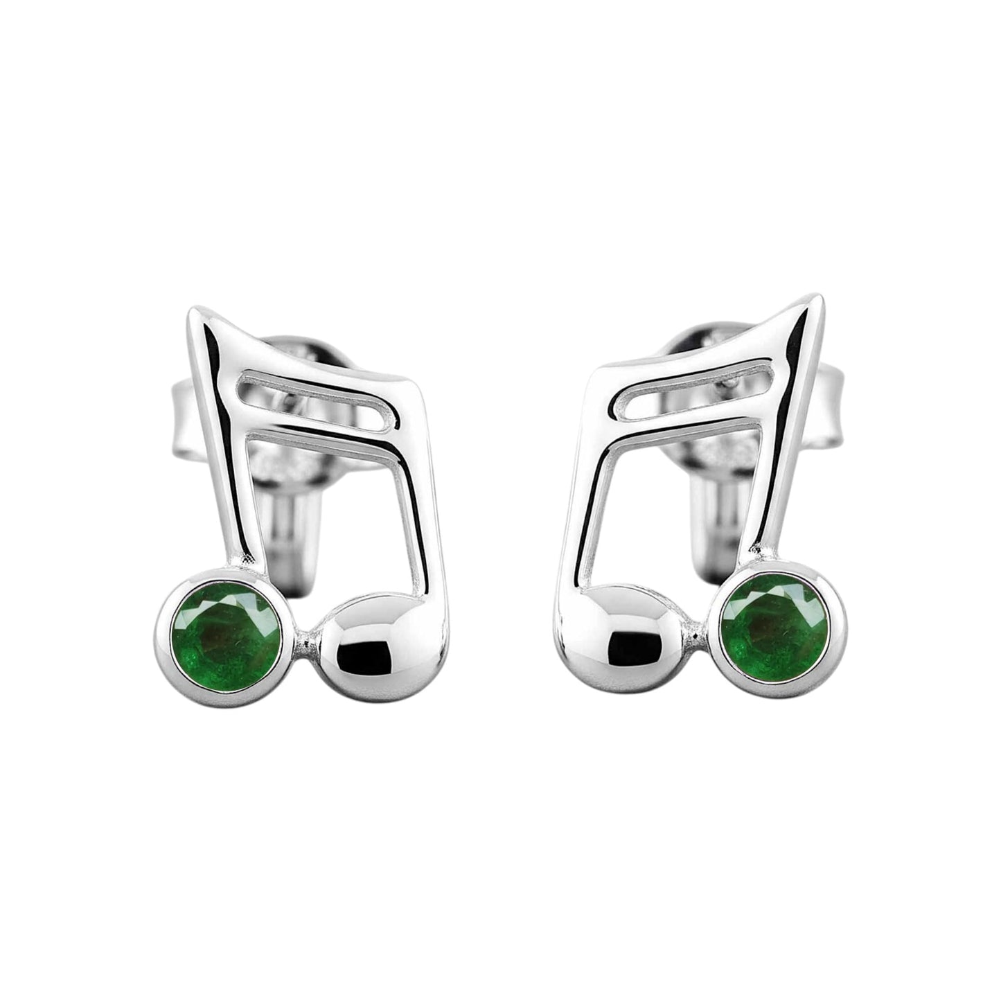 Music Note Gemstone Earrings Handcrafted 925 Sterling Silver Music Charm Stud Earrings (1, Sterling Silver, Emerald)