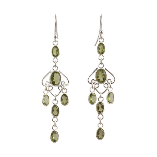 Long Dangle Peridot Earrings 925 Sterling Silver Handmade Faceted Green Gemstone Earring Jewelry