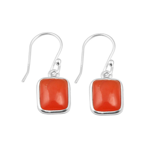 Natural Carnelian Gemstone Earrings in 925 Sterling Silver Bezel Set French Ear Wire Dangle Earrings