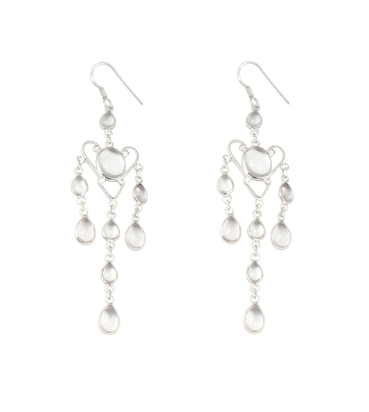 Natural Crystal Quartz Chandelier Earrings Handmade 925 Sterling Silver Long Dangle Ethnic Wear Earrings Jewelry
