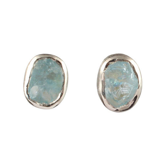 Rough Blue Topaz Stud Earrings Handmade 925 Sterling Silver Natural Gemstone Lightweight Stud Earrings Jewelry