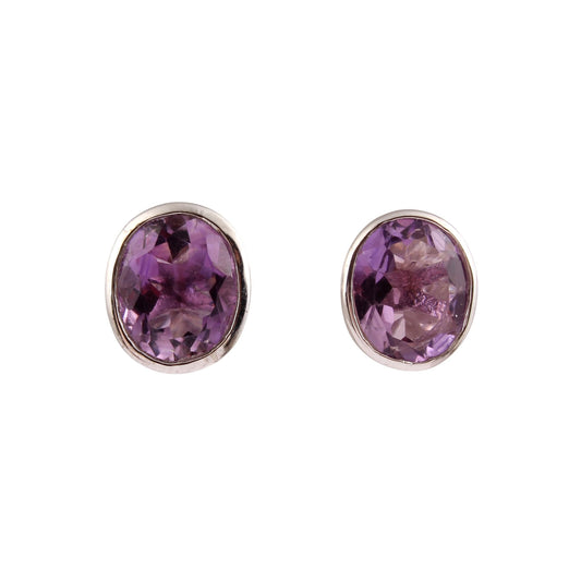 Boho Amethyst Stud Earrings Handmade 925 Sterling Silver Bezel Setting Designer Earring Jewelry