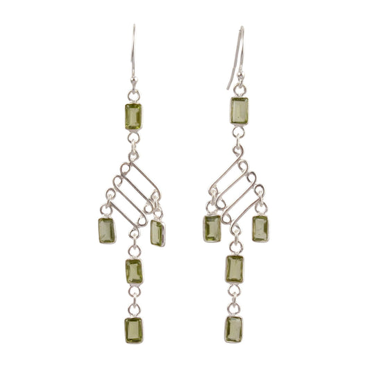 Long Dangle Green Peridot Earrings 925 Sterling Silver Handmade Faceted Green Gemstone Earring