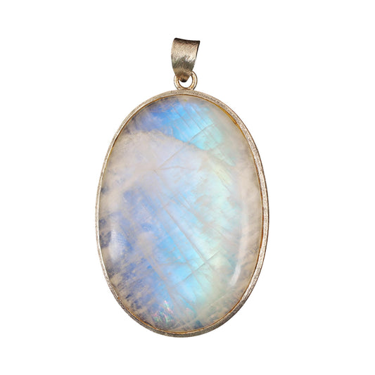 Big Rainbow Moonstone Pendant Handmade Matte Finish 925 Sterling Silver Natural Gemstone Pendant