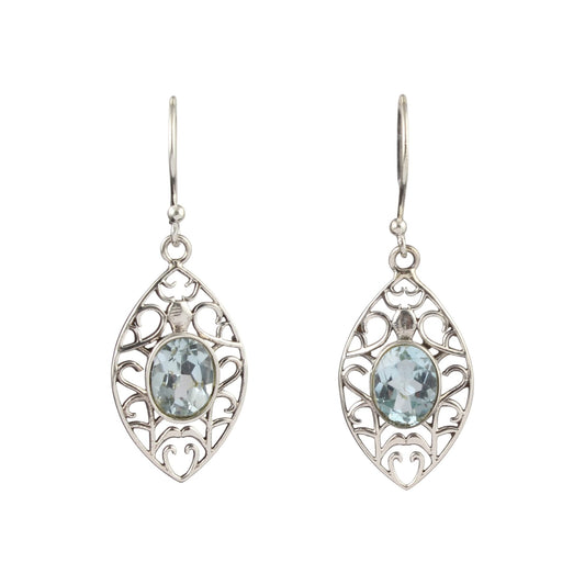 Blue Topaz Openwork Earrings Handmade Traditional Boho Natural Gemstone 925 Sterling Silver Designer Earrings