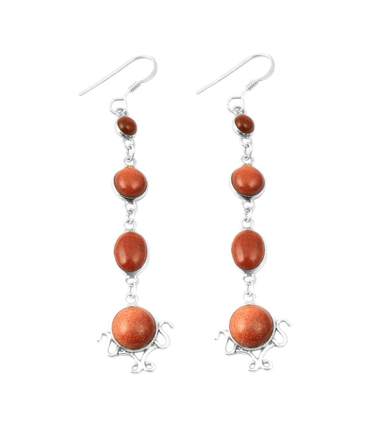 Long Multi Sandstone Dangle Earrings Handmade 925 Sterling Silver Gemstone Earrings Ethnic Wear Jewelry