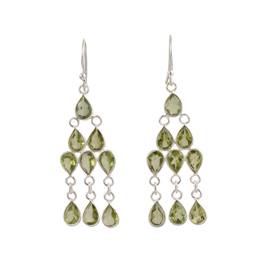 Ethnic Wear Chandelier Peridot Earring Handmade 925 Sterling Silver Dangle Natural Faceted Gemstone Earrings For Women