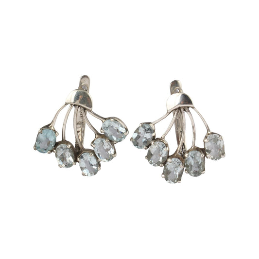 Natural Blue Topaz Floral Inspired Chandelier Earrings Handmade 925 Sterling Silver Prong Setting Earrings