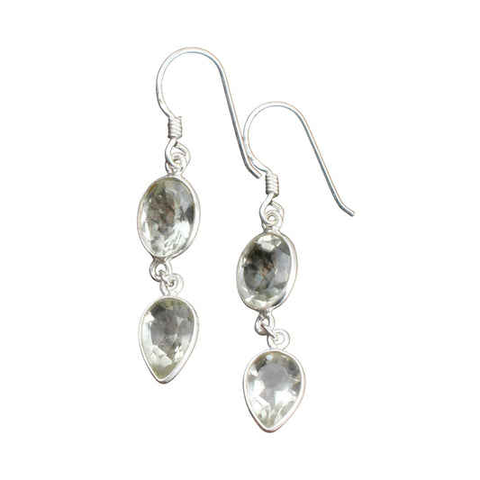 Green Amethyst Earrings in 925 Sterling Silver Handmade Natural Faceted Gemstone Ear Wire Earrings