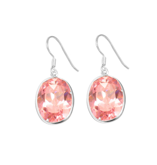 Pink Zircon Earrings with 925 Sterling Silver Handmade Oval Shape Faceted Gemstone French Ear Wire Earrings