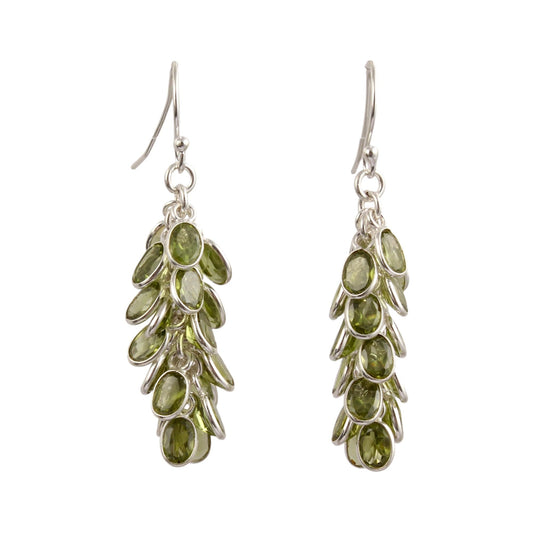 Artistic Bunch Peridot Earring 925 Sterling Silver Handmade Bezel Set Modern Silver Earrings Green Gemstone Jewelry