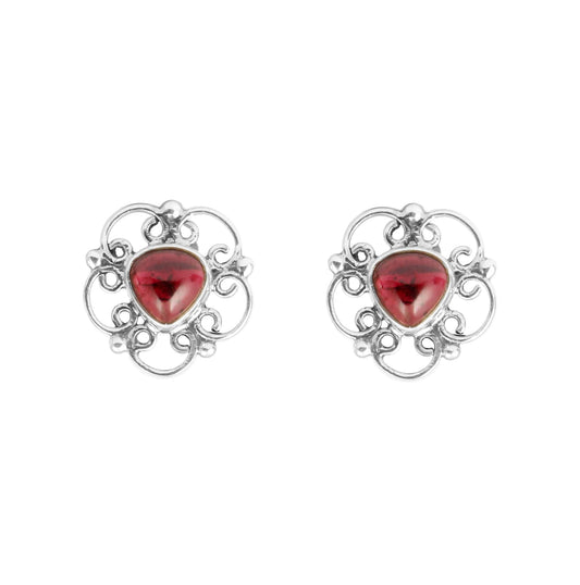 Red Garnet Cabochon Earrings Handmade 925 Sterling Silver Heart Shape Bezel Set Earrings Silver Jewelry