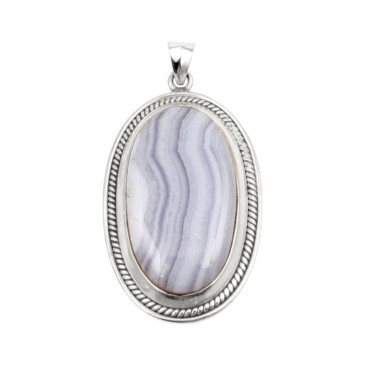Designer Blue Lace Agate Pendant Handmade Twisted Wire Designer 925 Sterling Silver Natural Gemstone Pendant