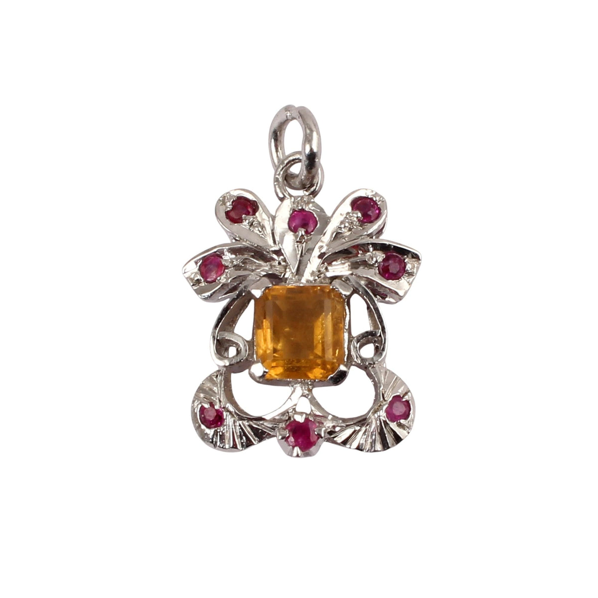 Natural Citrine Pendant with Natural Ruby Handmade 925 Sterling Silver Unique Artisan Jewelry