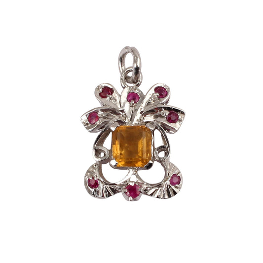 Natural Citrine Pendant with Natural Ruby Handmade 925 Sterling Silver Unique Artisan Jewelry
