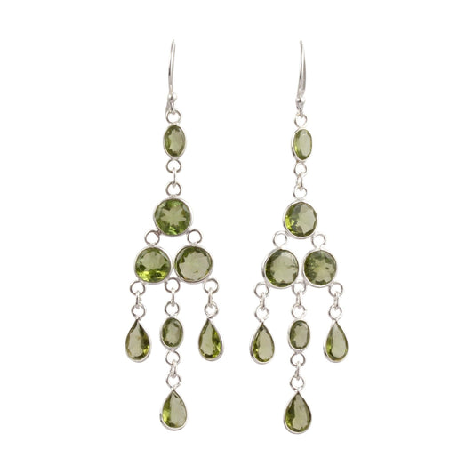 Long Dangle Peridot Earring 925 Sterling Silver Handmade Faceted Green Gemstone Earrings